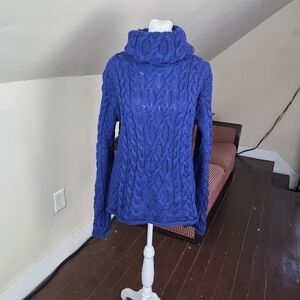 Inis Crafts 100% Merino Wool Aran Cable Knit Turtleneck Sweater M Blue Ireland